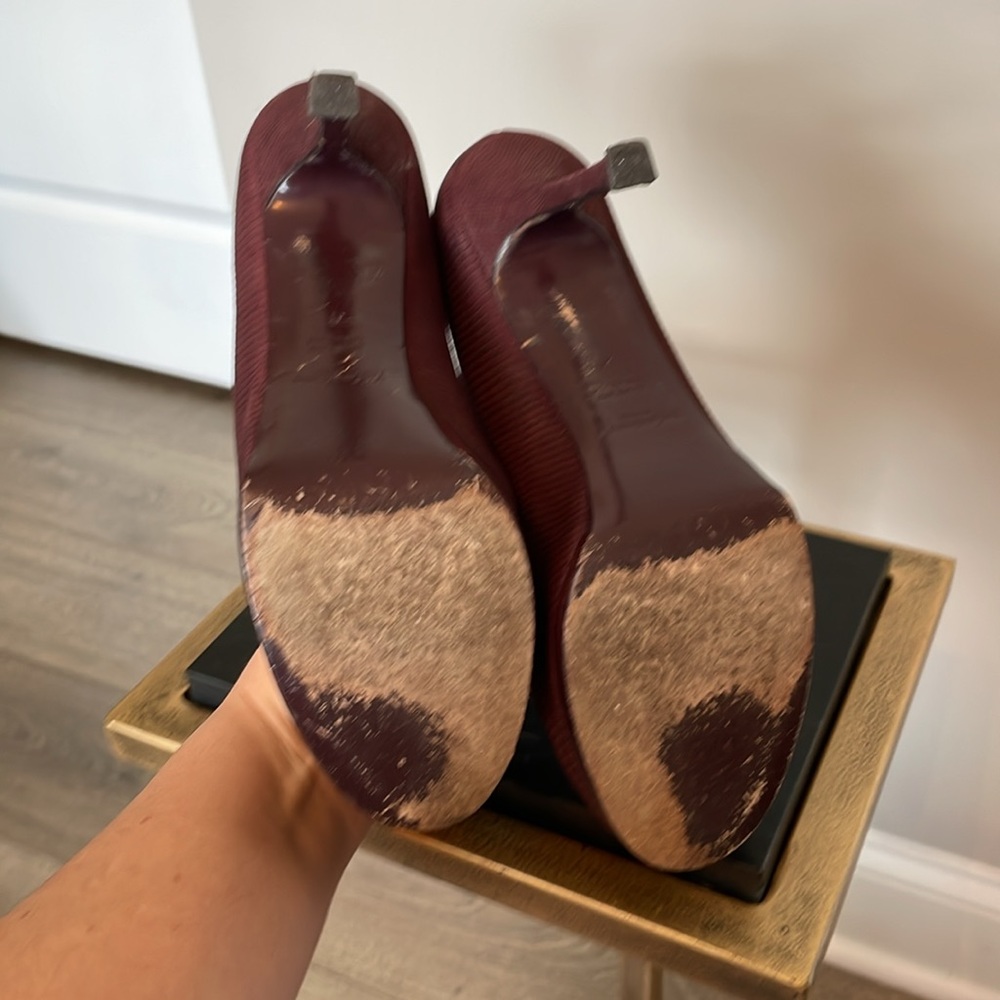 YSL Burgundy Pebbled Leather Platform Heels Size EU 37 - Picture 7 of 14